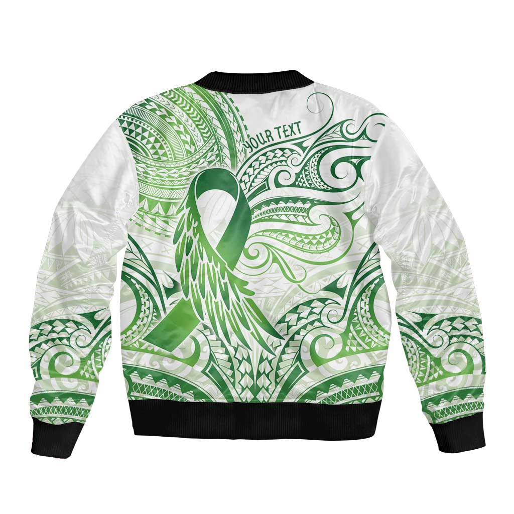 Its Okay Green Ribbon Personalised Sleeve Zip Bomber Jacket Polynesian Depression Awareness LT9 - Polynesian Pride
