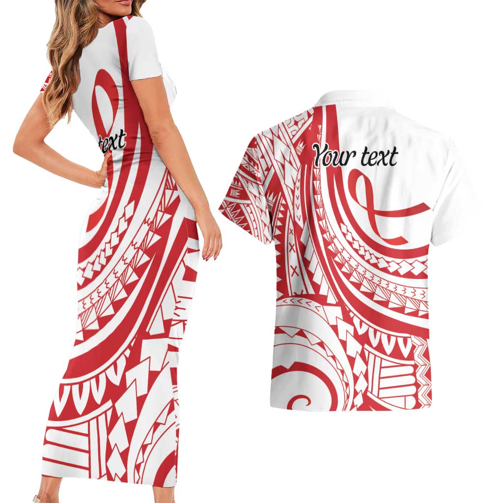 Know Your Status Red Ribbon Personalised Couples Matching Short Sleeve Bodycon Dress and Hawaiian Shirt Polynesian AIDS Awareness LT9 - Polynesian Pride