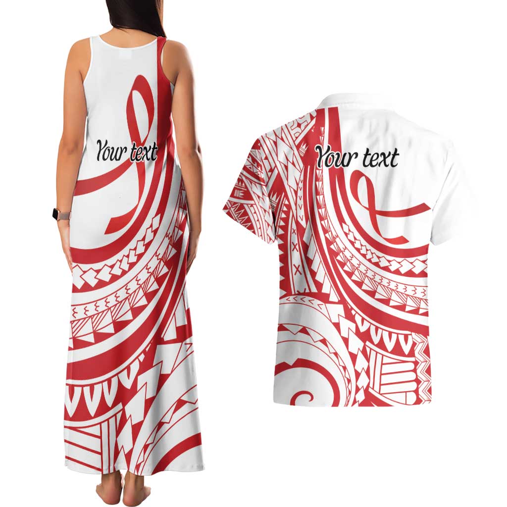 Know Your Status Red Ribbon Personalised Couples Matching Tank Maxi Dress and Hawaiian Shirt Polynesian AIDS Awareness