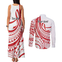 Know Your Status Red Ribbon Personalised Couples Matching Tank Maxi Dress and Long Sleeve Button Shirt Polynesian AIDS Awareness