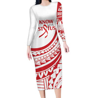 Know Your Status Red Ribbon Personalised Family Matching Long Sleeve Bodycon Dress and Hawaiian Shirt Polynesian AIDS Awareness