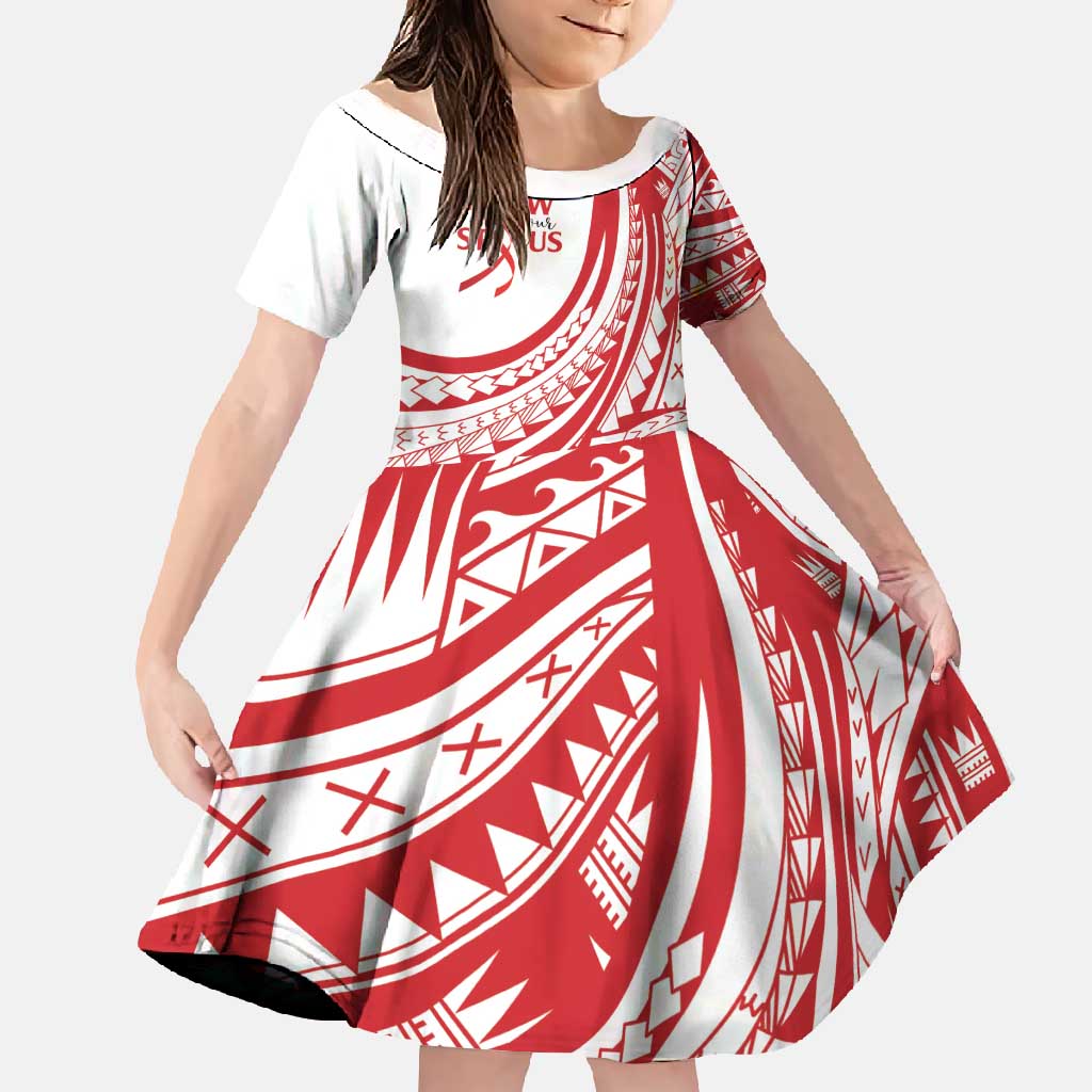 Know Your Status Red Ribbon Personalised Family Matching Mermaid Dress and Hawaiian Shirt Polynesian AIDS Awareness LT9 Daughter's Dress Red - Polynesian Pride