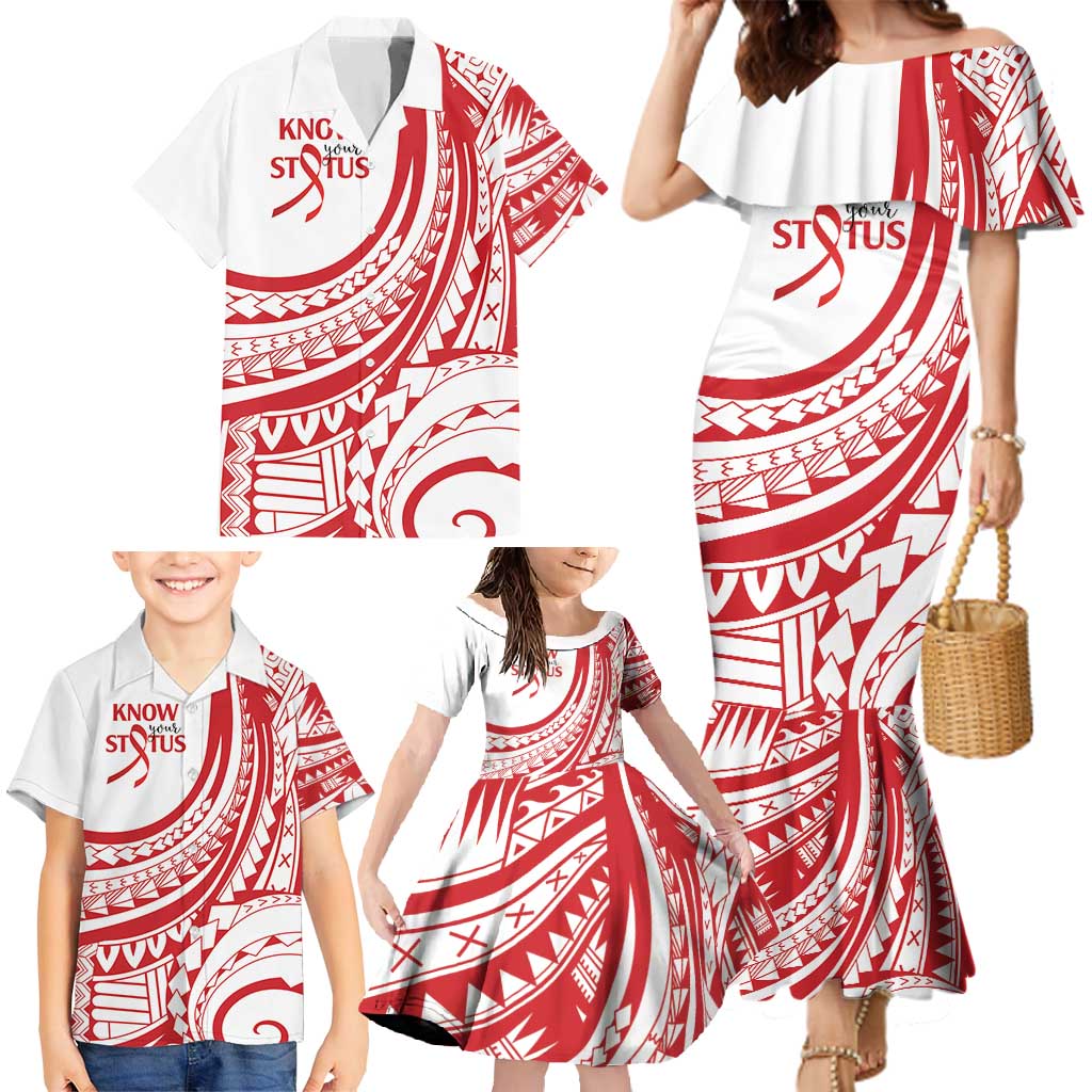 Know Your Status Red Ribbon Personalised Family Matching Mermaid Dress and Hawaiian Shirt Polynesian AIDS Awareness LT9 - Polynesian Pride