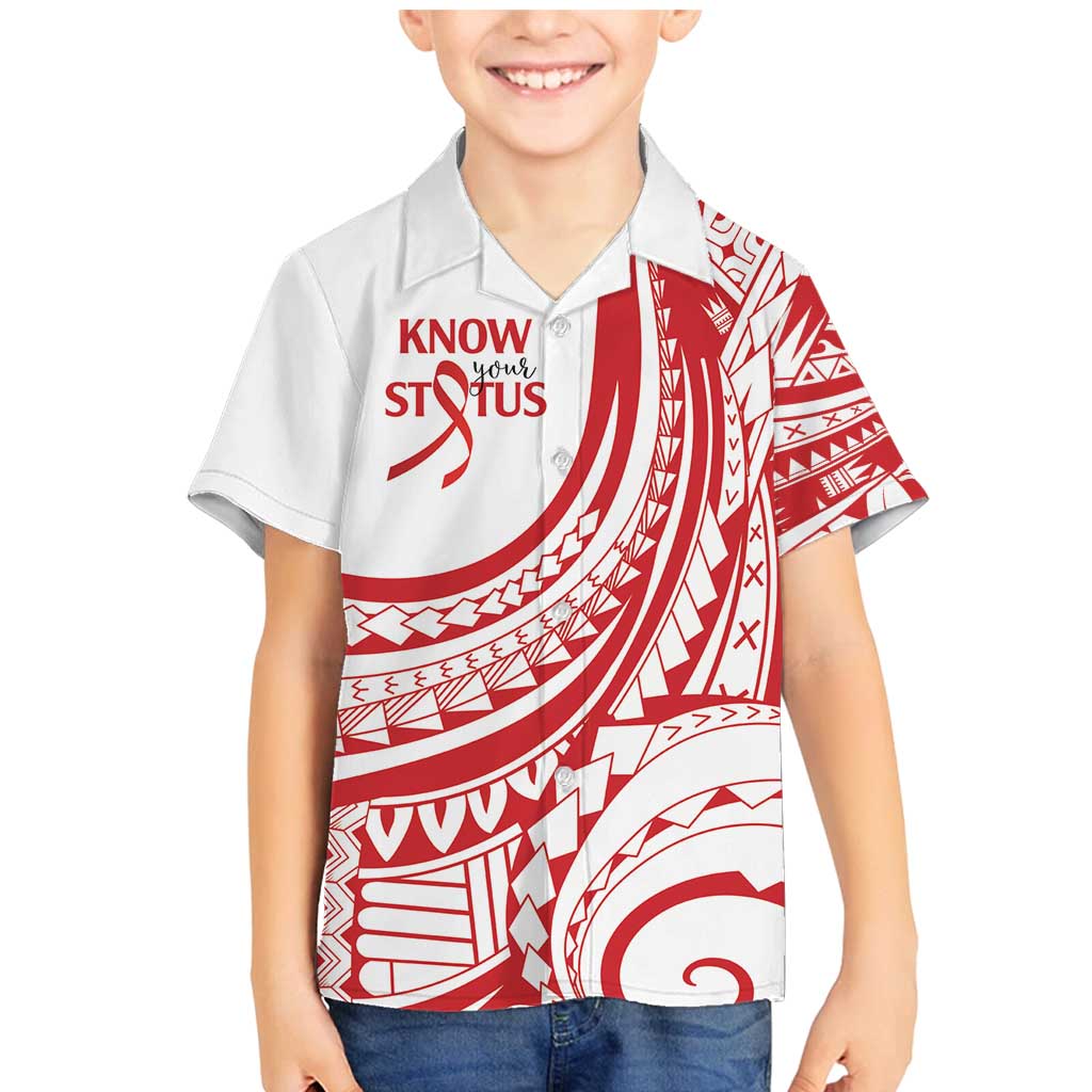 Know Your Status Red Ribbon Personalised Family Matching Mermaid Dress and Hawaiian Shirt Polynesian AIDS Awareness LT9 Son's Shirt Red - Polynesian Pride