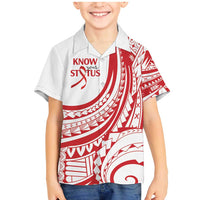 Know Your Status Red Ribbon Personalised Family Matching Mermaid Dress and Hawaiian Shirt Polynesian AIDS Awareness LT9 Son's Shirt Red - Polynesian Pride