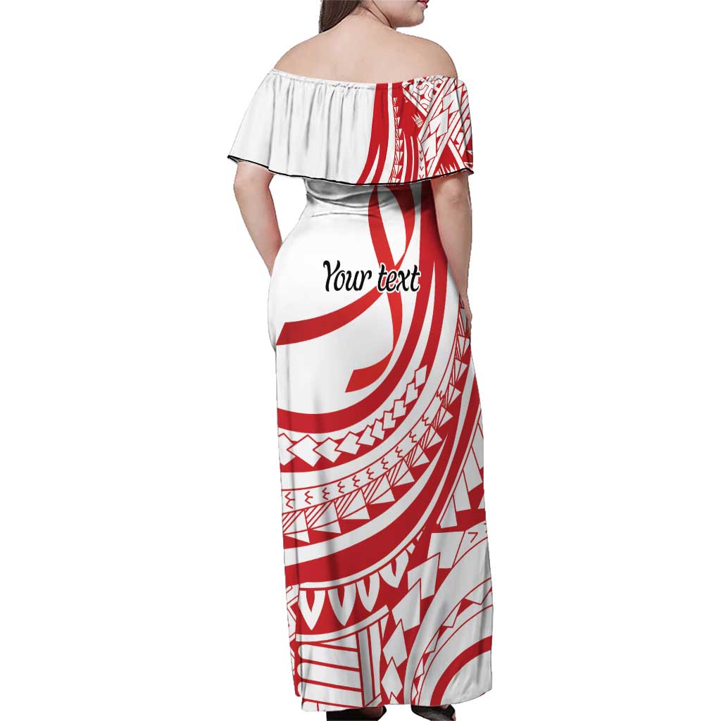 Know Your Status Red Ribbon Personalised Family Matching Off Shoulder Maxi Dress and Hawaiian Shirt Polynesian AIDS Awareness LT9 - Polynesian Pride