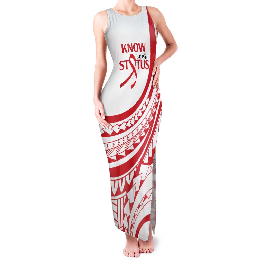 Know Your Status Red Ribbon Personalised Family Matching Tank Maxi Dress and Hawaiian Shirt Polynesian AIDS Awareness