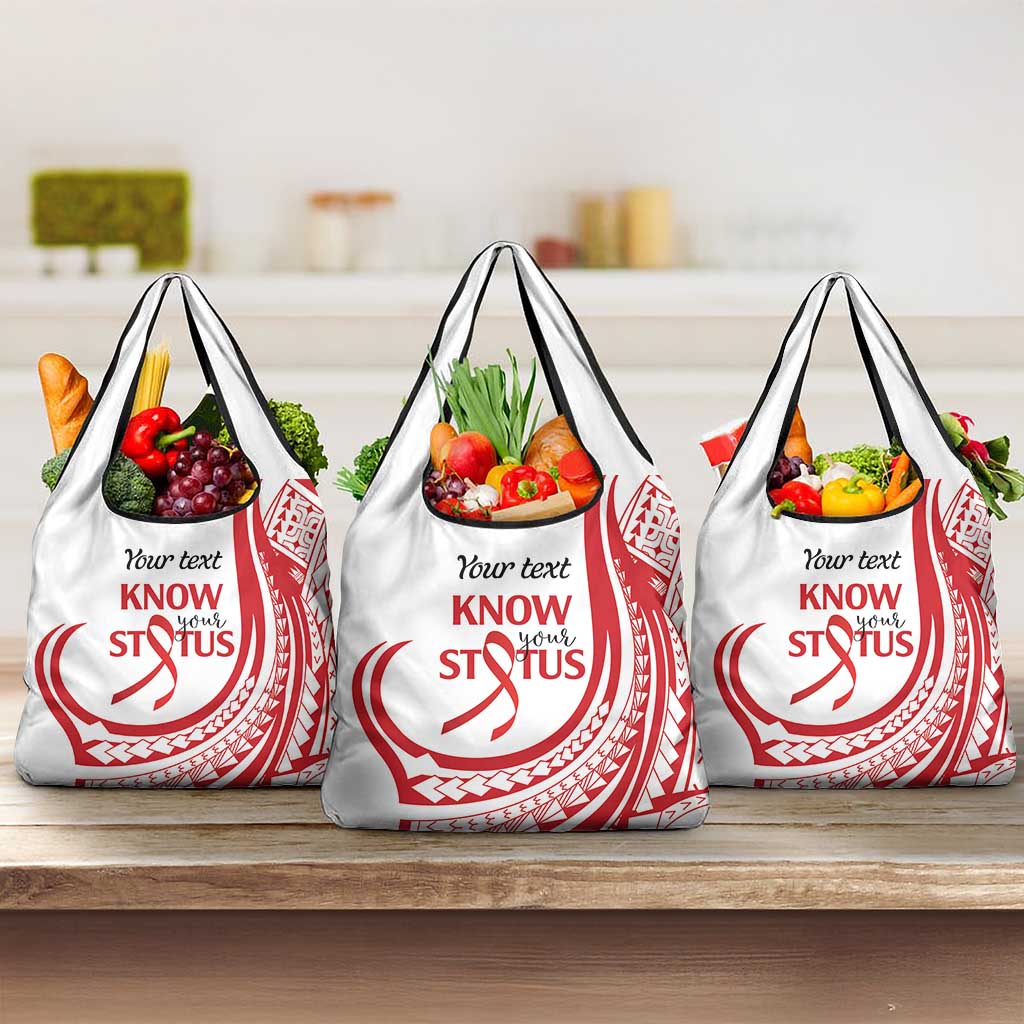 Know Your Status Red Ribbon Personalised Grocery Bag Polynesian AIDS Awareness