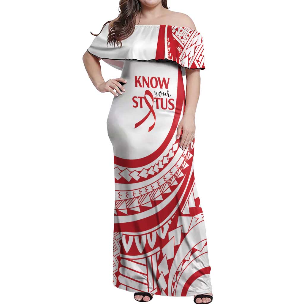 Know Your Status Red Ribbon Personalised Off Shoulder Maxi Dress Polynesian AIDS Awareness
