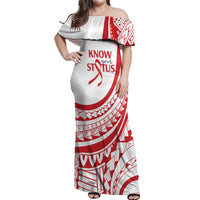 Know Your Status Red Ribbon Personalised Off Shoulder Maxi Dress Polynesian AIDS Awareness