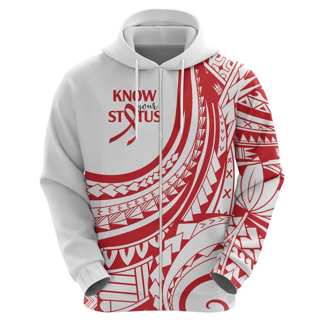 Know Your Status Red Ribbon Personalised Zip Hoodie Polynesian AIDS Awareness LT9 - Polynesian Pride