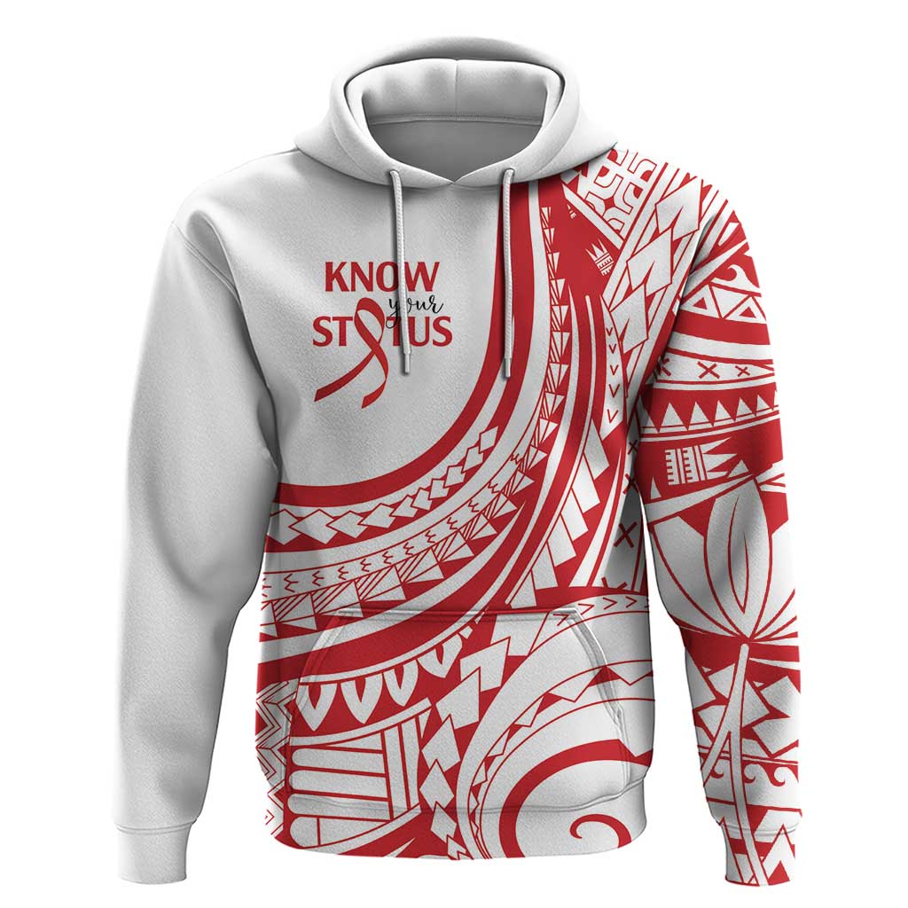 Know Your Status Red Ribbon Personalised Zip Hoodie Polynesian AIDS Awareness LT9 Pullover Hoodie Red - Polynesian Pride
