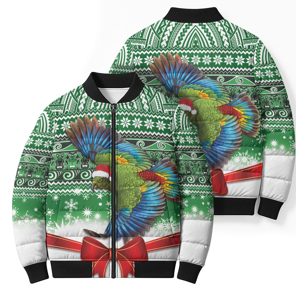 New Zealand Kea Bird Christmas Bomber Puffer Jacket Maori Inspired Knitted Patterns LT9 - Polynesian Pride