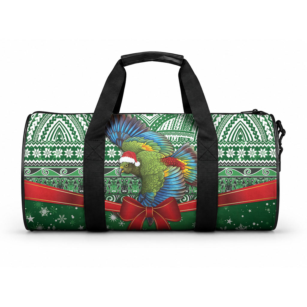 New Zealand Kea Bird Christmas Duffle Bag Maori Inspired Knitted Patterns LT9 One size Green - Polynesian Pride