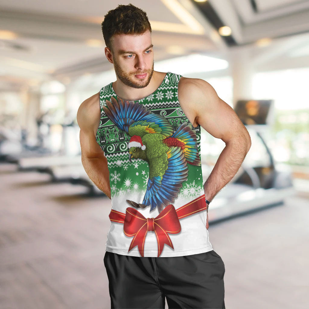 New Zealand Kea Bird Christmas Men Tank Top Maori Inspired Knitted Patterns LT9 Green - Polynesian Pride
