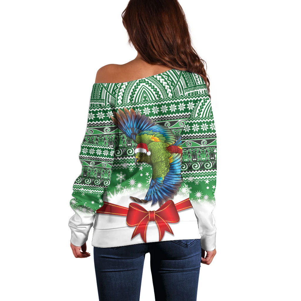 New Zealand Kea Bird Christmas Off Shoulder Sweater Maori Inspired Knitted Patterns LT9 - Polynesian Pride
