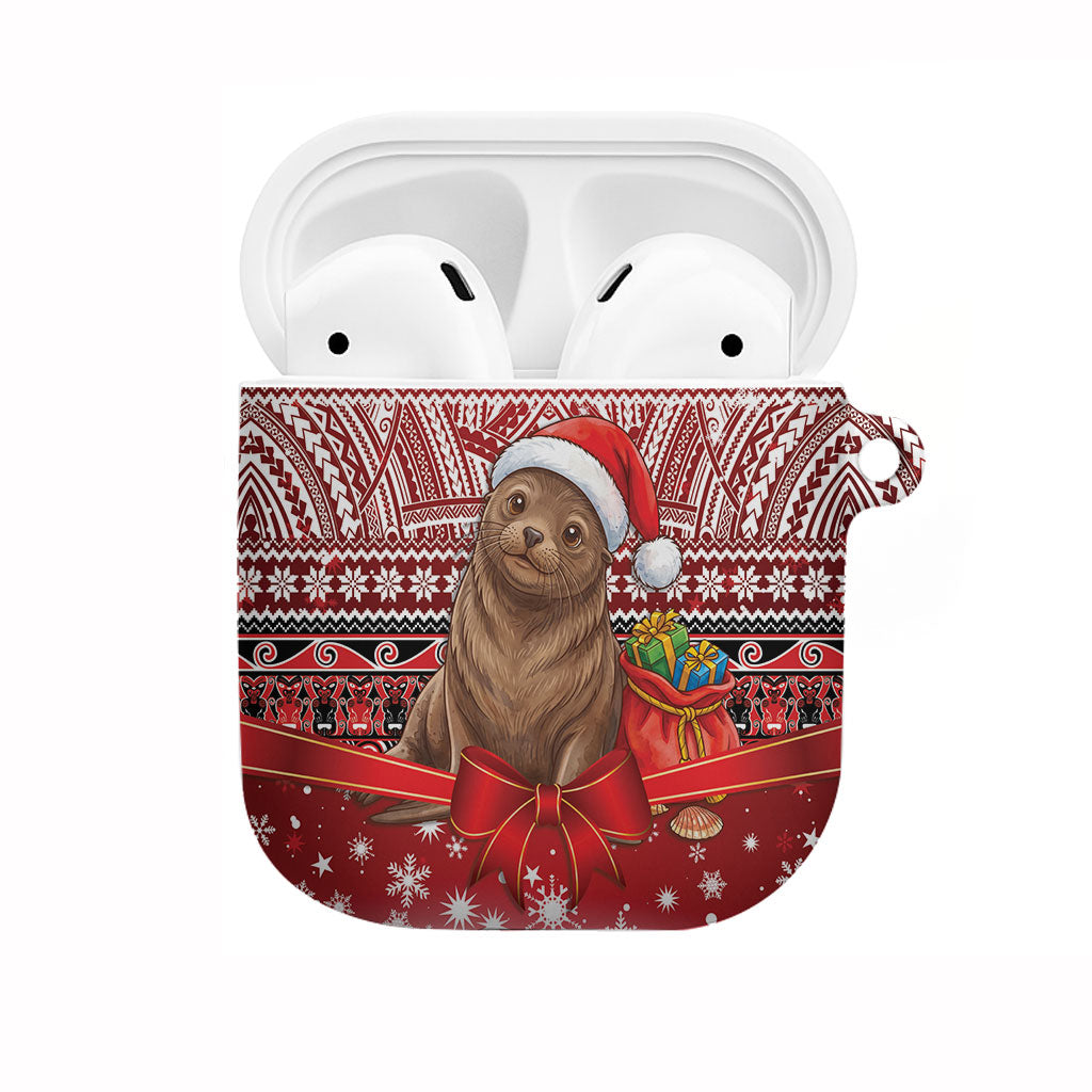 New Zealand Kekeno Seal Christmas AirPods Case Maori Inspired Knitted Patterns LT9 Red - Polynesian Pride