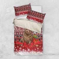 New Zealand Kekeno Seal Christmas Bedding Set Maori Inspired Knitted Patterns LT9 US Twin 172cm x 218cm Red - Polynesian Pride