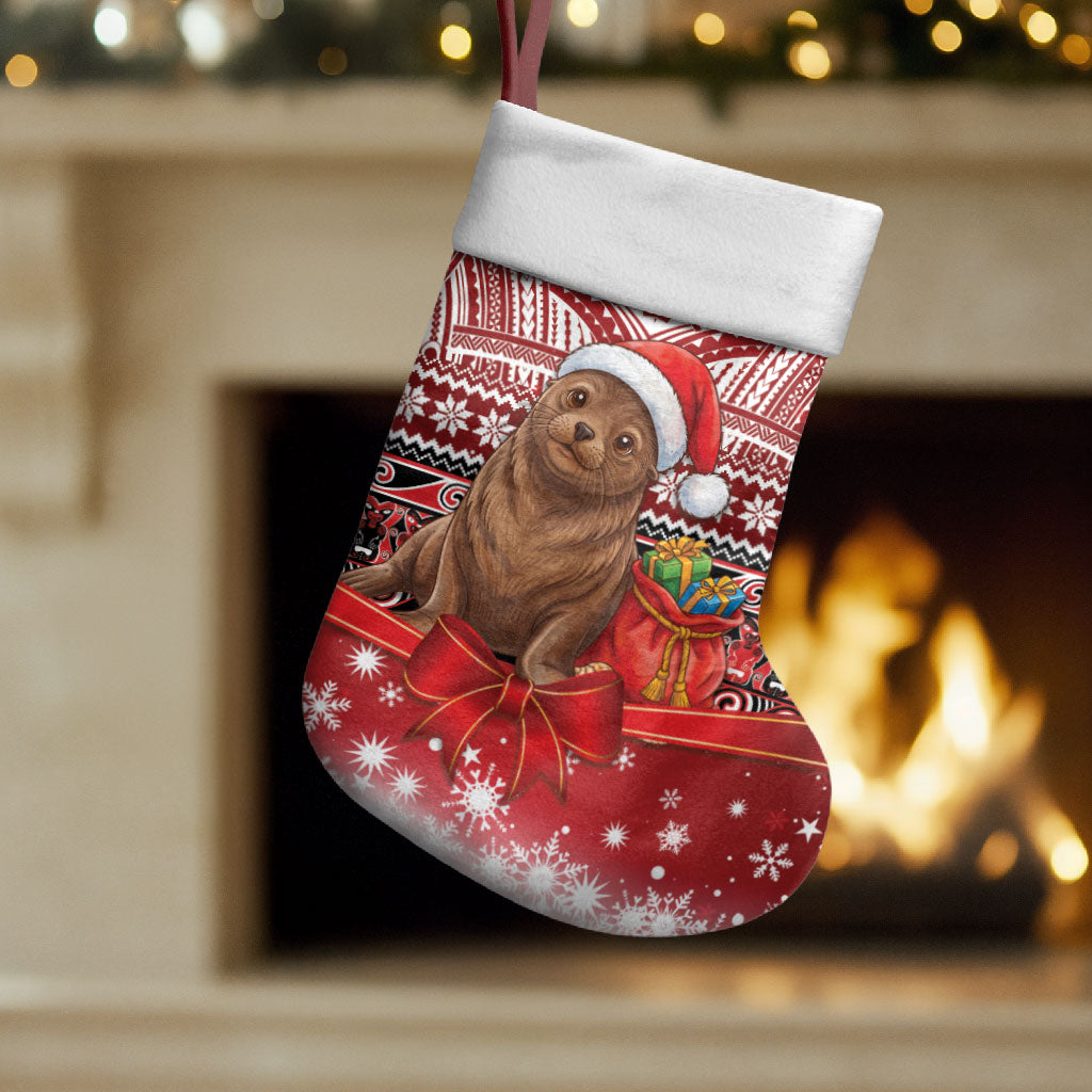 New Zealand Kekeno Seal Christmas Stocking Maori Inspired Knitted Patterns LT9 Set of 2 Red - Polynesian Pride