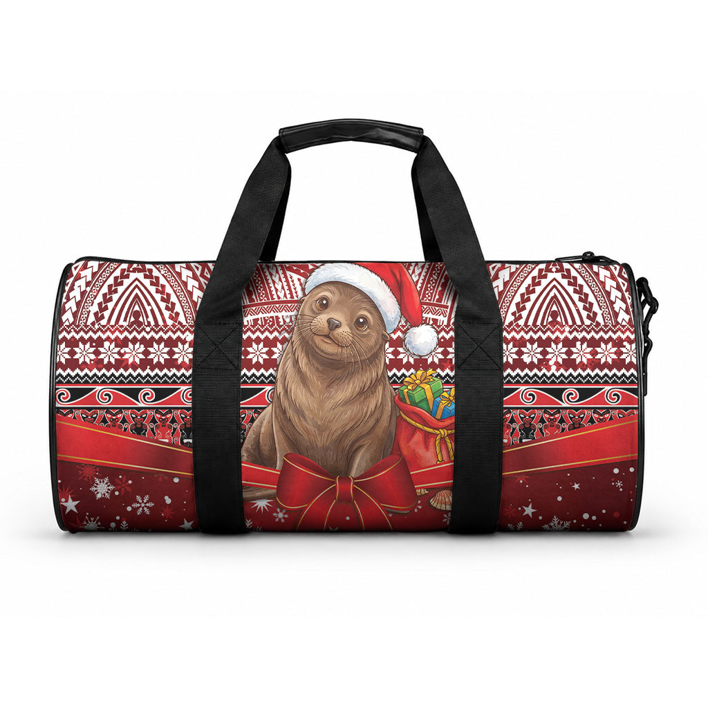New Zealand Kekeno Seal Christmas Duffle Bag Maori Inspired Knitted Patterns LT9 One size Red - Polynesian Pride