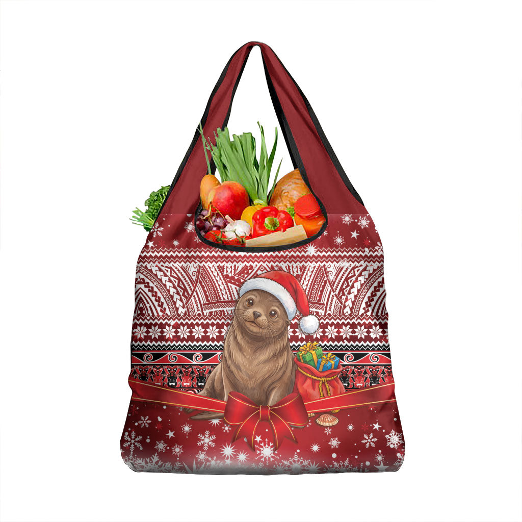 New Zealand Kekeno Seal Christmas Grocery Bag Maori Inspired Knitted Patterns LT9 1-pack One Size Red - Polynesian Pride