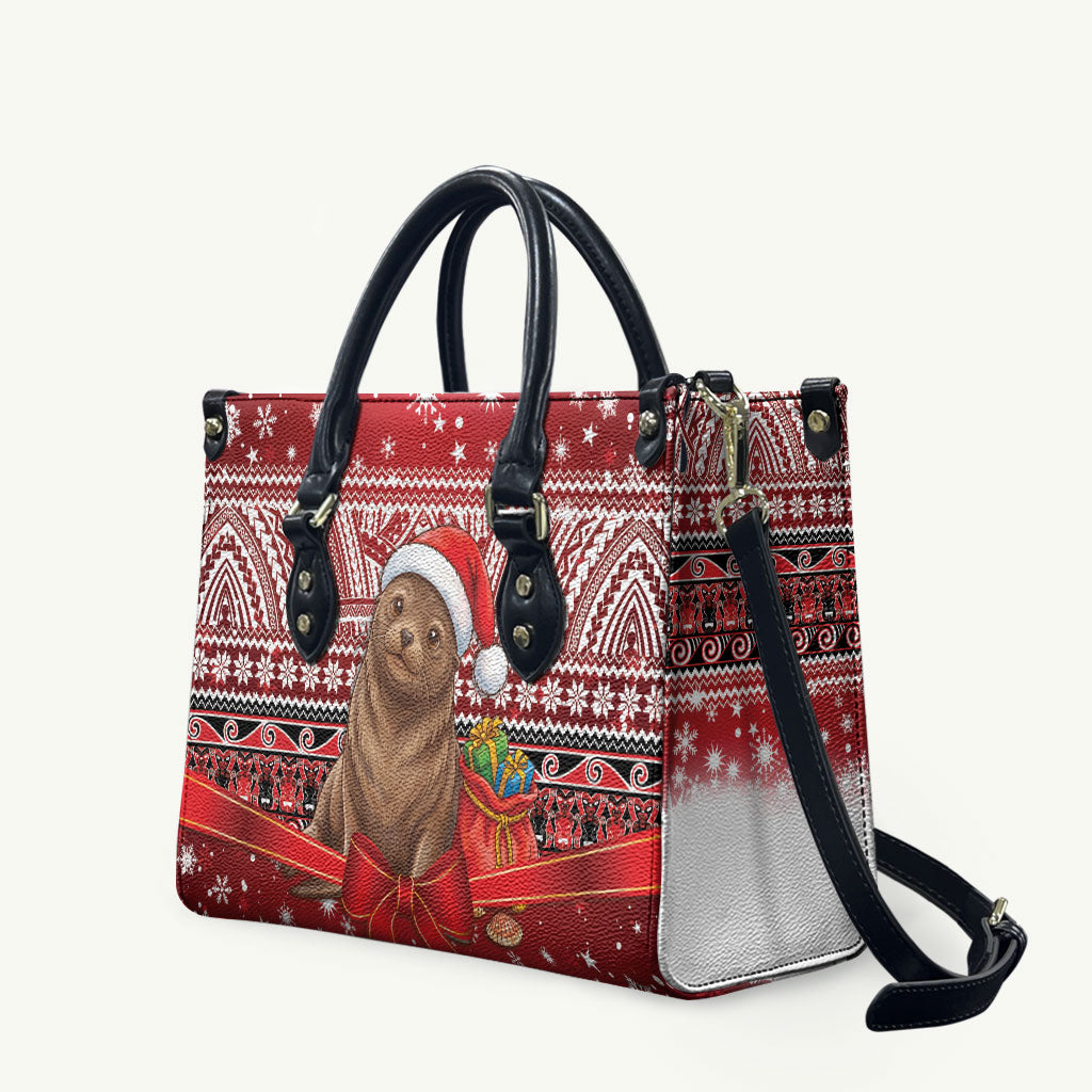 New Zealand Kekeno Seal Christmas Leather Bag Maori Inspired Knitted Patterns LT9 Red - Polynesian Pride