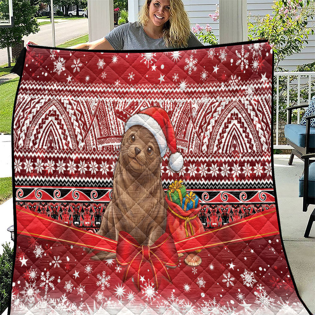New Zealand Kekeno Seal Christmas Quilt Maori Inspired Knitted Patterns LT9 Red - Polynesian Pride