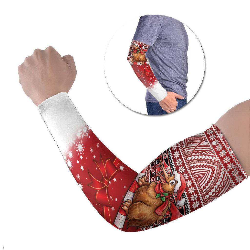 New Zealand Kiwi Bird Christmas Arm Sleeves Maori Inspired Knitted Patterns LT9 Set of 2 Red - Polynesian Pride