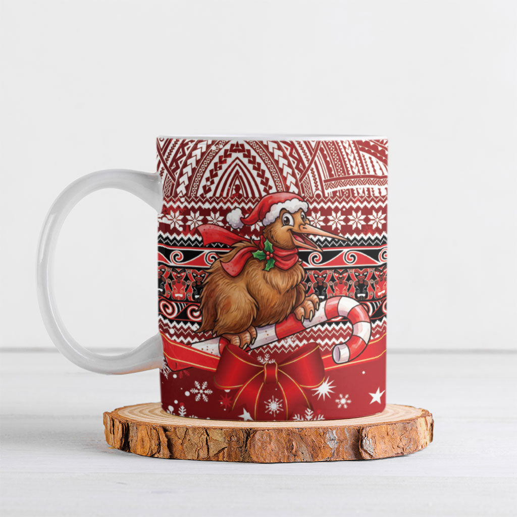 New Zealand Kiwi Bird Christmas Ceramic Mug Maori Inspired Knitted Patterns LT9 Red - Polynesian Pride