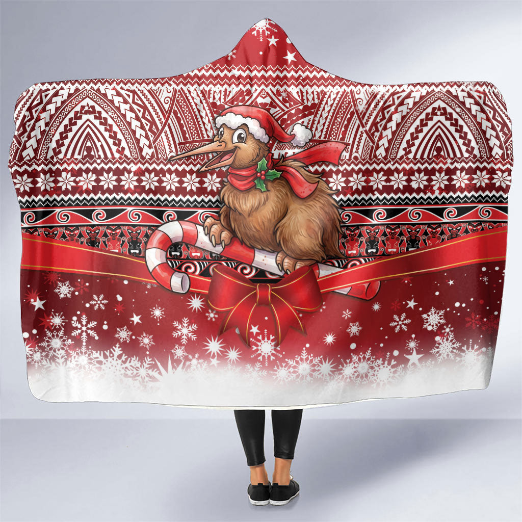 New Zealand Kiwi Bird Christmas Hooded Blanket Maori Inspired Knitted Patterns LT9 One Size Red - Polynesian Pride