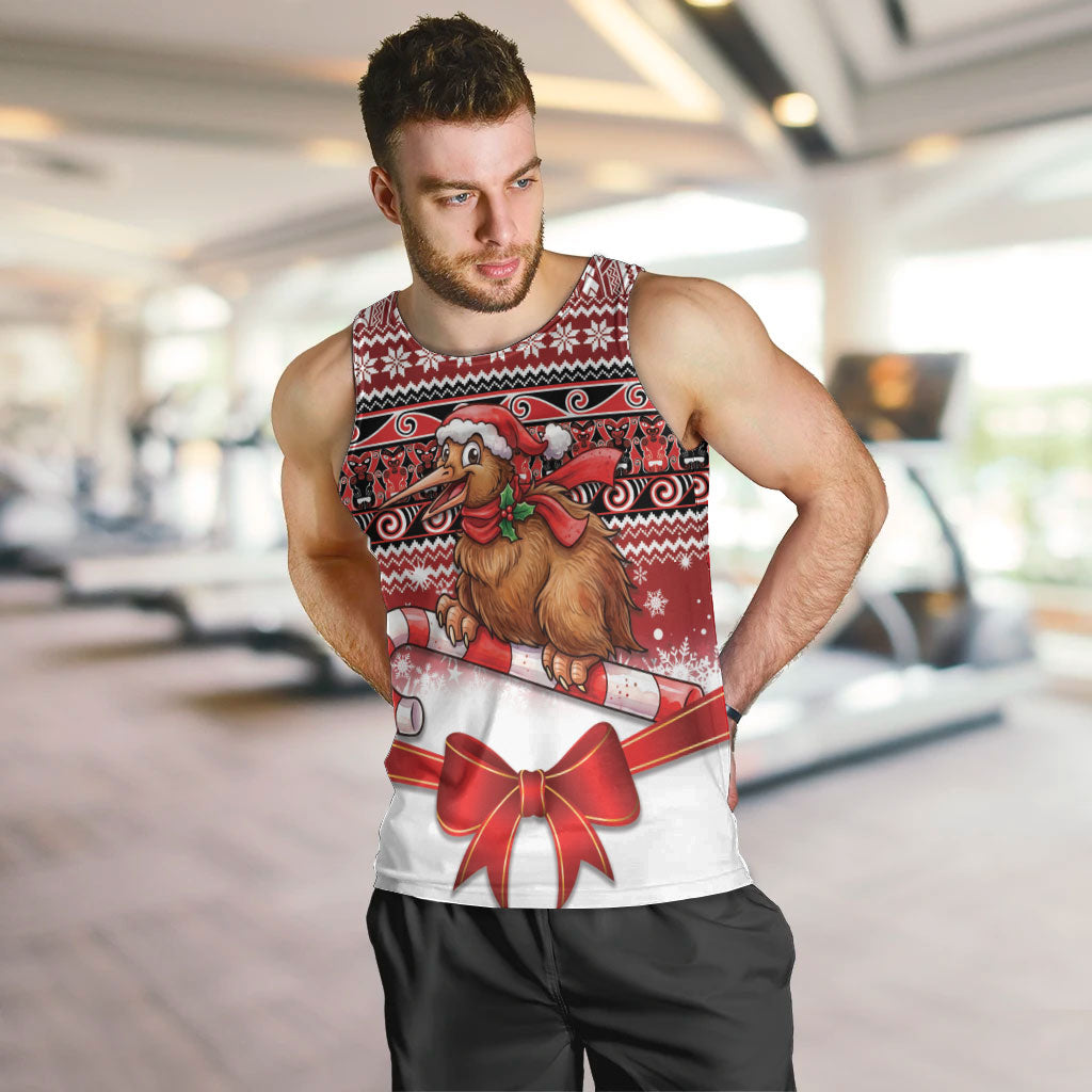 New Zealand Kiwi Bird Christmas Men Tank Top Maori Inspired Knitted Patterns LT9 Red - Polynesian Pride