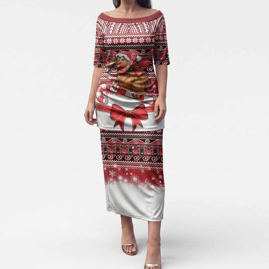 New Zealand Kiwi Bird Christmas Puletasi Maori Inspired Knitted Patterns LT9 Long Dress Red - Polynesian Pride