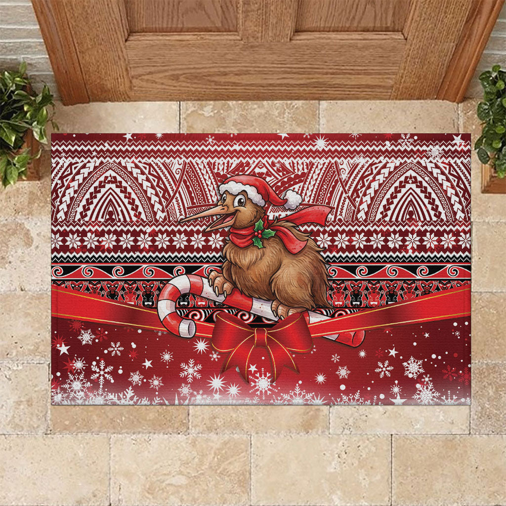 New Zealand Kiwi Bird Christmas Rubber Doormat Maori Inspired Knitted Patterns LT9 Red - Polynesian Pride