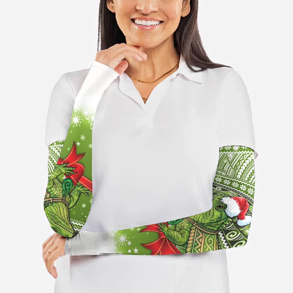 New Zealand Tuatara Christmas Arm Sleeves Maori Inspired Knitted Patterns LT9 - Polynesian Pride