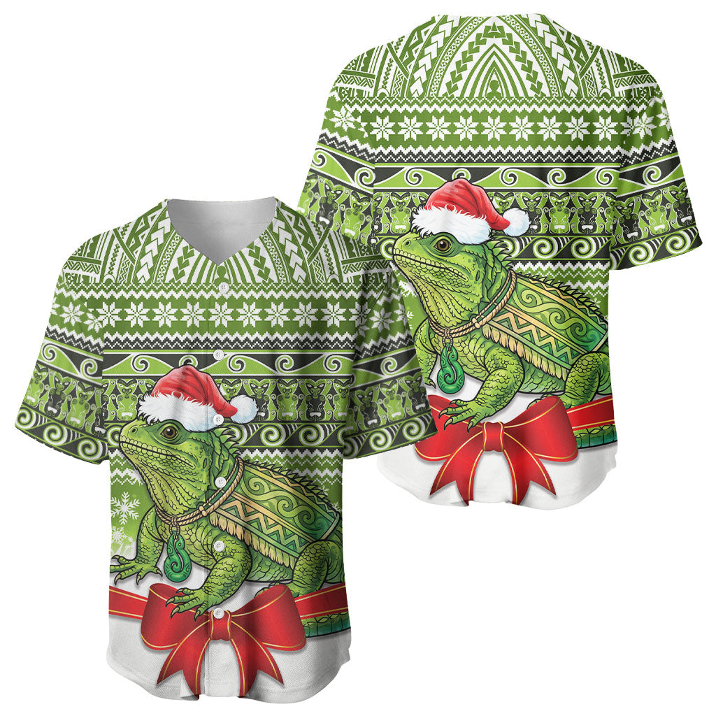New Zealand Tuatara Christmas Baseball Jersey Maori Inspired Knitted Patterns LT9 - Polynesian Pride