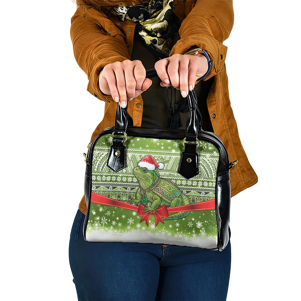 New Zealand Tuatara Christmas Shoulder Handbag Maori Inspired Knitted Patterns LT9 One Size Green - Polynesian Pride