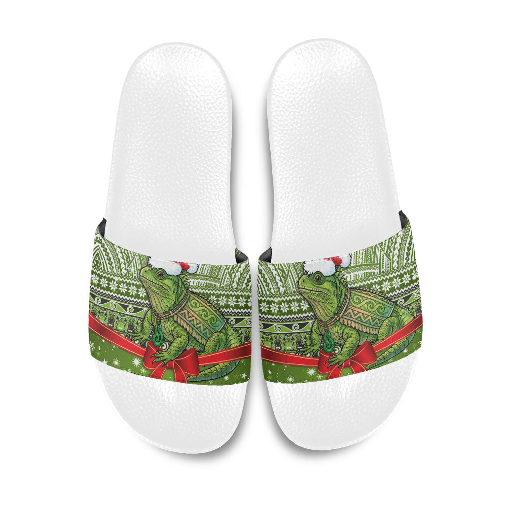 New Zealand Tuatara Christmas Slide Sandals Maori Inspired Knitted Patterns LT9 Green - Polynesian Pride