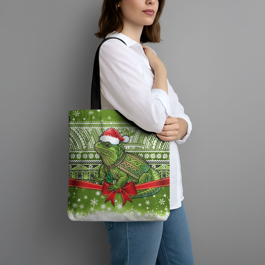 New Zealand Tuatara Christmas Tote Bag Maori Inspired Knitted Patterns LT9 - Polynesian Pride