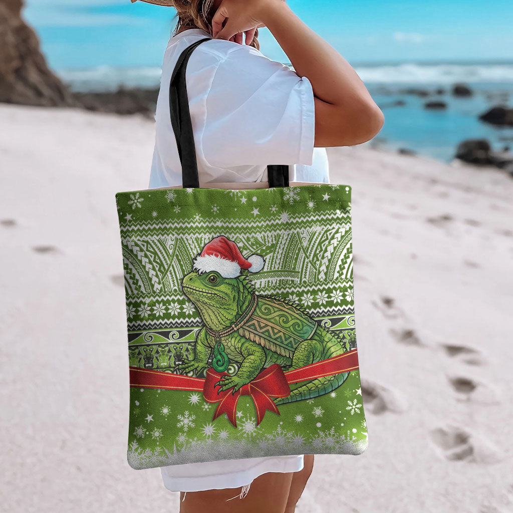 New Zealand Tuatara Christmas Tote Bag Maori Inspired Knitted Patterns LT9 - Polynesian Pride