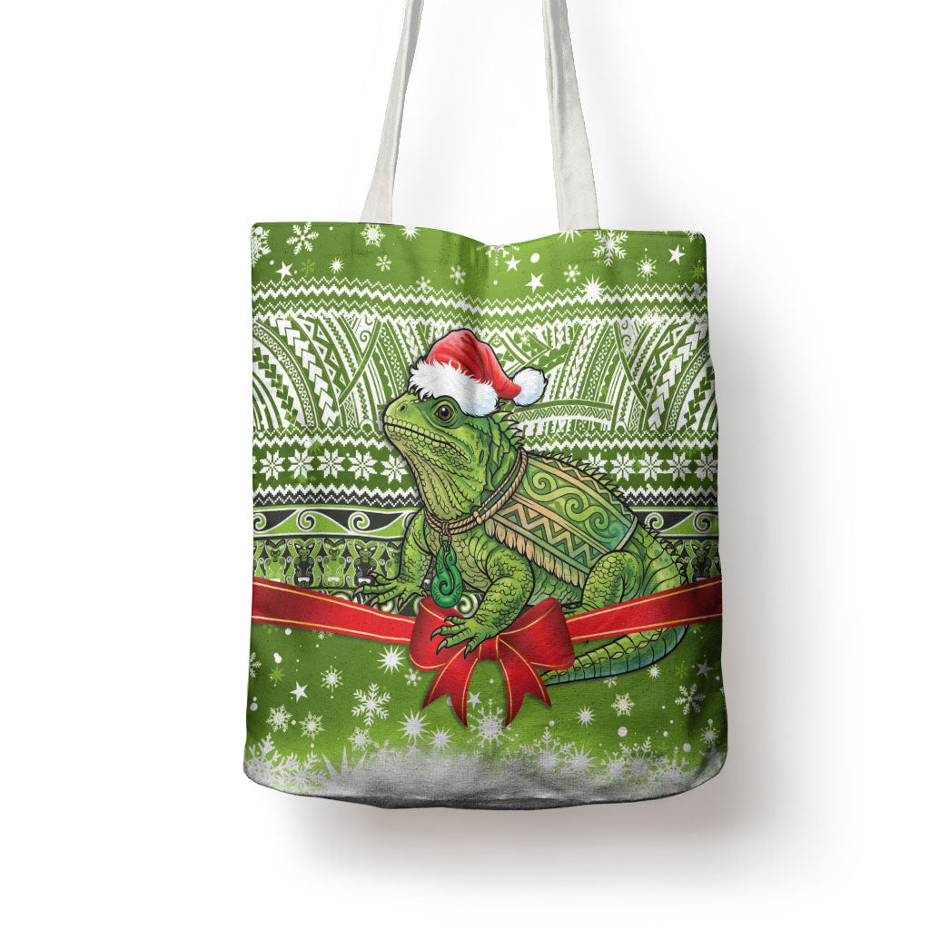 New Zealand Tuatara Christmas Tote Bag Maori Inspired Knitted Patterns LT9 - Polynesian Pride