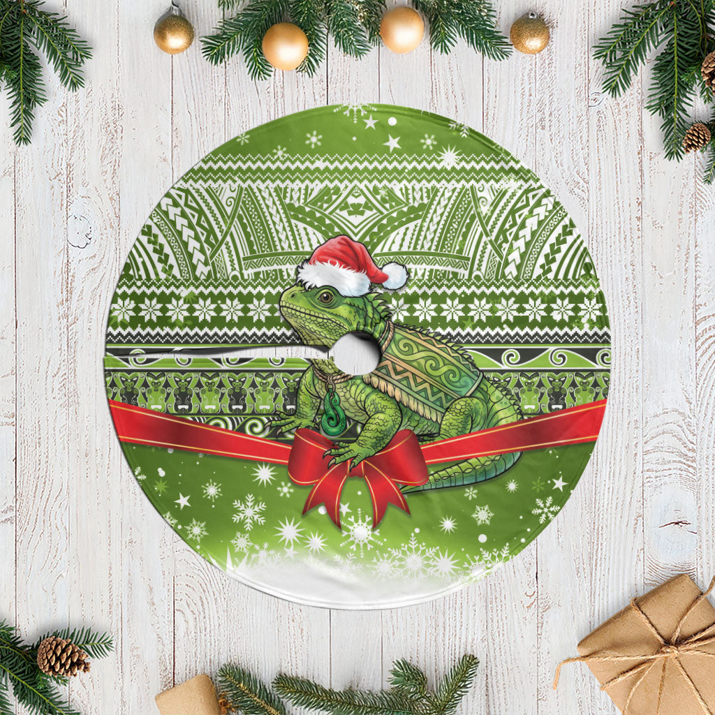New Zealand Tuatara Christmas Tree Skirt Maori Inspired Knitted Patterns LT9 Casual Green - Polynesian Pride
