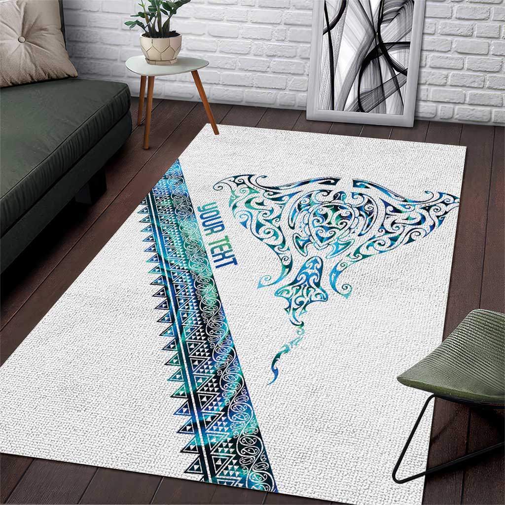 Kahui Whetu Paua shell Kowhaiwhai Taniko Personalised Area Rug Manta Ray Shark-Turtle Maori Tribal Style LT9 Blue - Polynesian Pride