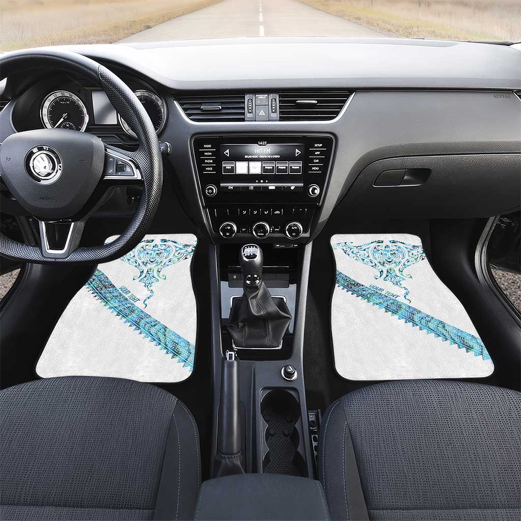 Kahui Whetu Paua shell Kowhaiwhai Taniko Personalised Car Mats Manta Ray Shark-Turtle Maori Tribal Style LT9 Set 2pcs - Front Blue - Polynesian Pride