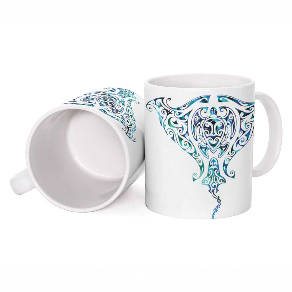 Kahui Whetu Paua shell Kowhaiwhai Taniko Personalised Ceramic Mug Manta Ray Shark-Turtle Maori Tribal Style
