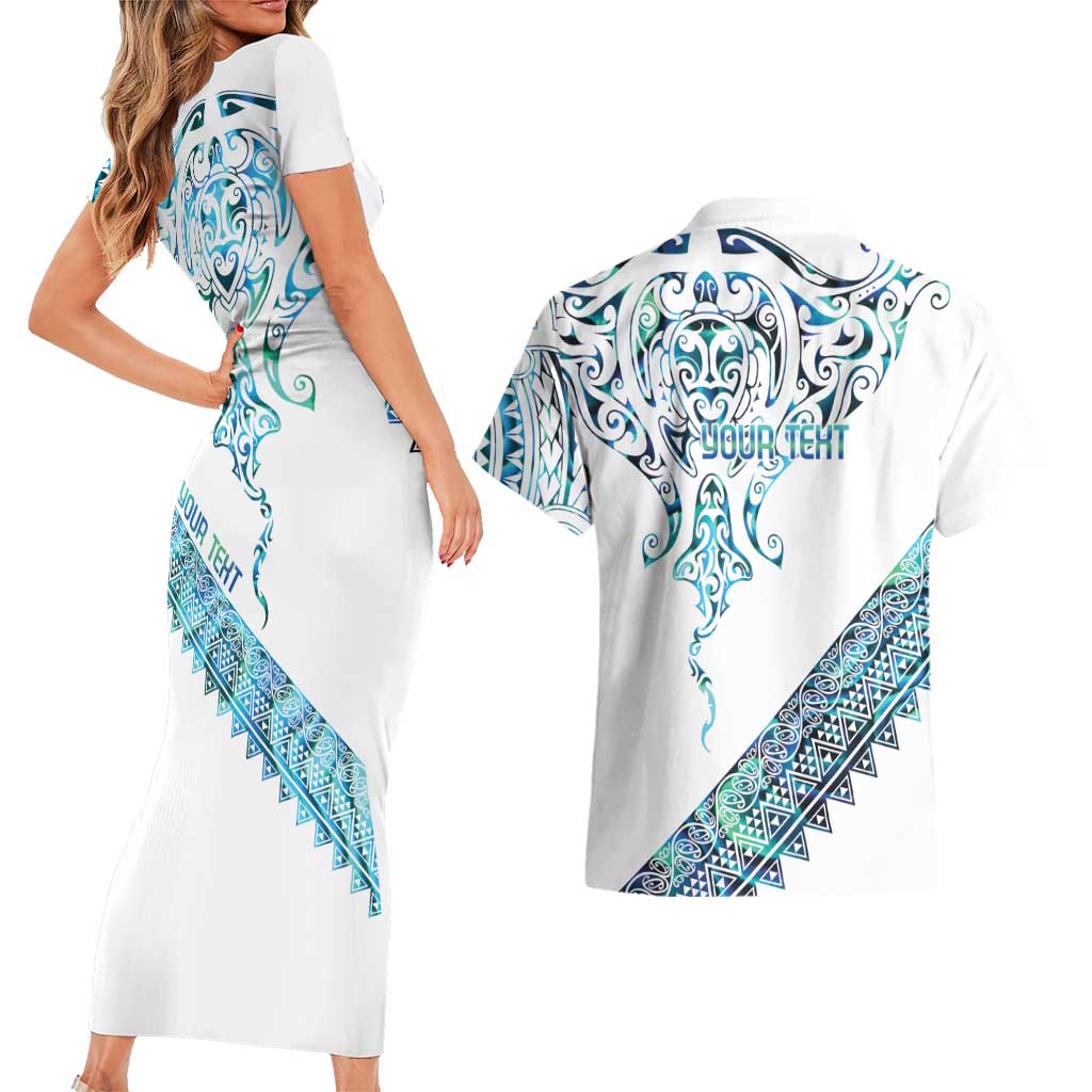 Kahui Whetu Paua shell Kowhaiwhai Taniko Personalised Couples Matching Short Sleeve Bodycon Dress and Hawaiian Shirt Manta Ray Shark-Turtle Maori Tribal Style LT9 - Polynesian Pride