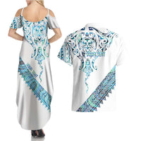 Kahui Whetu Paua shell Kowhaiwhai Taniko Personalised Couples Matching Summer Maxi Dress and Hawaiian Shirt Manta Ray Shark-Turtle Maori Tribal Style LT9 - Polynesian Pride