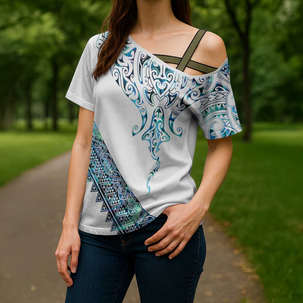 Kahui Whetu Paua shell Kowhaiwhai Taniko Personalised Cross Shoulder Shirt Manta Ray Shark-Turtle Maori Tribal Style LT9 - Polynesian Pride
