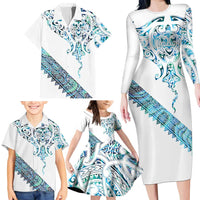 Kahui Whetu Paua shell Kowhaiwhai Taniko Personalised Family Matching Long Sleeve Bodycon Dress and Hawaiian Shirt Manta Ray Shark-Turtle Maori Tribal Style LT9 - Polynesian Pride