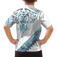 Kahui Whetu Paua shell Kowhaiwhai Taniko Personalised Family Matching Off Shoulder Short Dress and Hawaiian Shirt Manta Ray Shark-Turtle Maori Tribal Style LT9 - Polynesian Pride