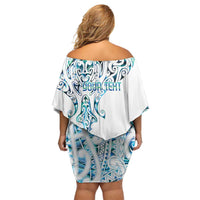 Kahui Whetu Paua shell Kowhaiwhai Taniko Personalised Family Matching Off Shoulder Short Dress and Hawaiian Shirt Manta Ray Shark-Turtle Maori Tribal Style LT9 - Polynesian Pride